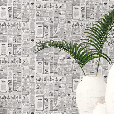 product image for Newspaper Black/White Wallpaper from the Just Kitchens Collection by Galerie Wallcoverings 55