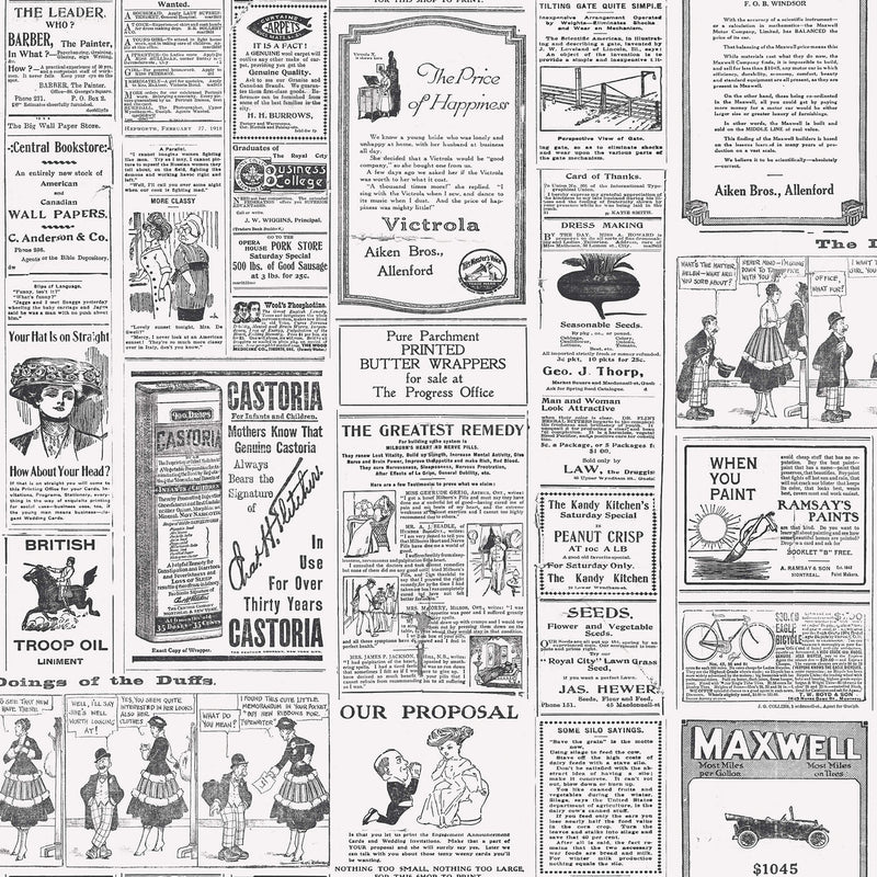 media image for Newspaper Black/White Wallpaper from the Just Kitchens Collection by Galerie Wallcoverings 228