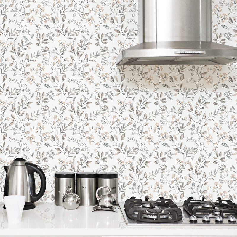 media image for Spring Leaf Trail Grey/Beige Wallpaper from the Just Kitchens Collection by Galerie Wallcoverings 257