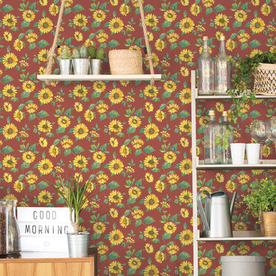 product image for Sunflower Trail Red/Yellow Wallpaper from the Just Kitchens Collection by Galerie Wallcoverings 60