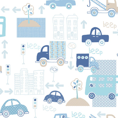 product image of Beep Beep Blue Wallpaper from the Just 4 Kids 2 Collection by Galerie Wallcoverings 523