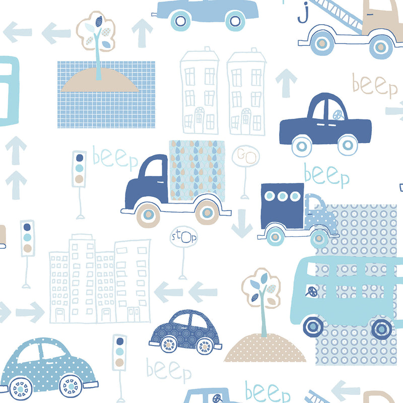 media image for Beep Beep Blue Wallpaper from the Just 4 Kids 2 Collection by Galerie Wallcoverings 292