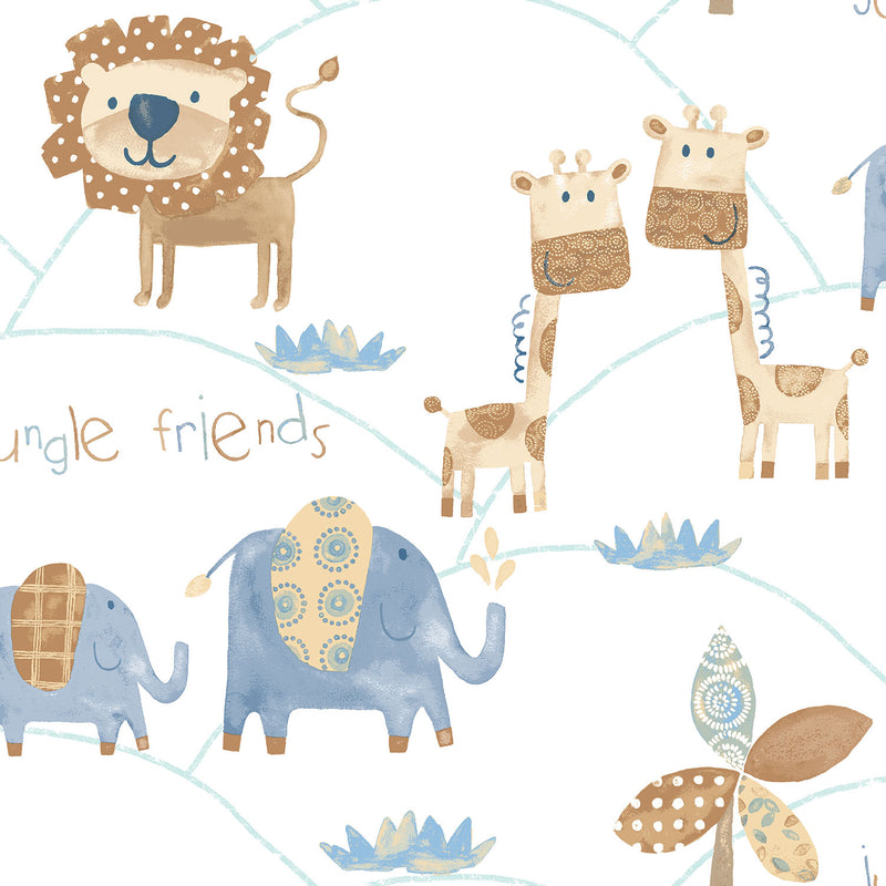 media image for Jungle Friends Blue Wallpaper from the Just 4 Kids 2 Collection by Galerie Wallcoverings 279