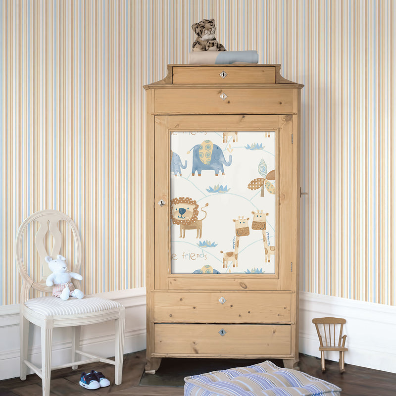 media image for Multi Striped Blue/Brown Wallpaper from the Just 4 Kids 2 Collection by Galerie Wallcoverings 282