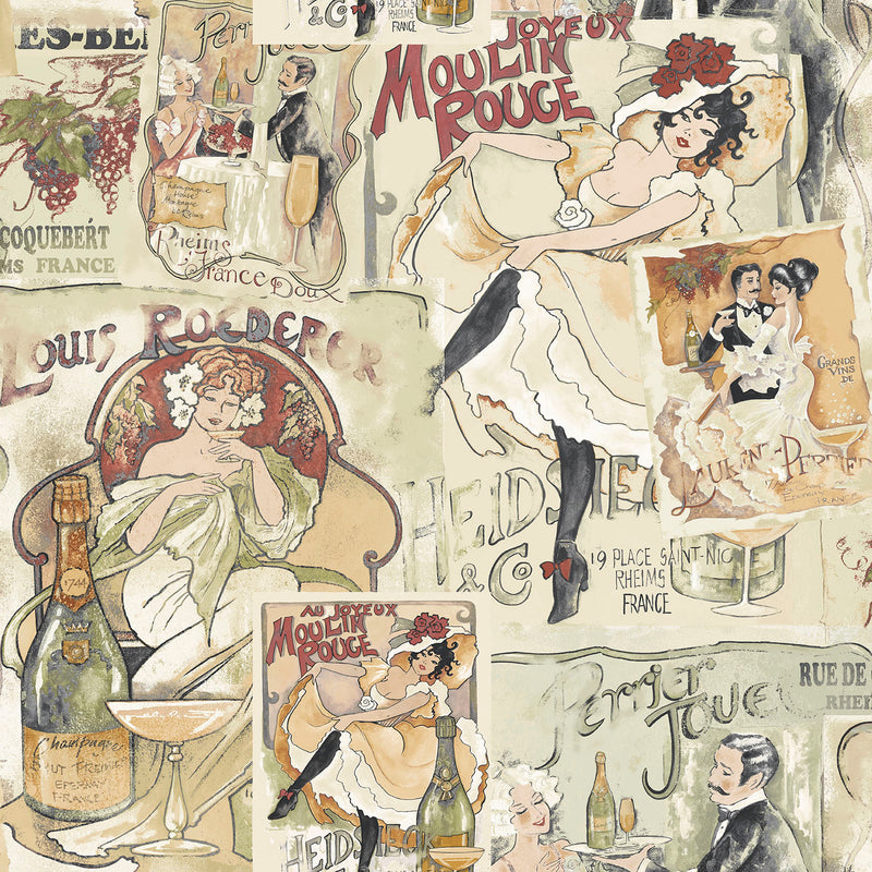 media image for Champagne Posters Red Wallpaper from the Nostalgie Collection by Galerie Wallcoverings 20