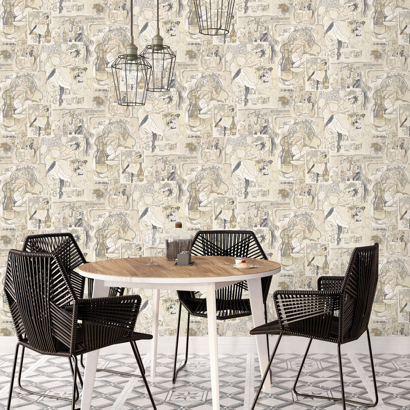 media image for Champagne Posters Beige Wallpaper from the Nostalgie Collection by Galerie Wallcoverings 212