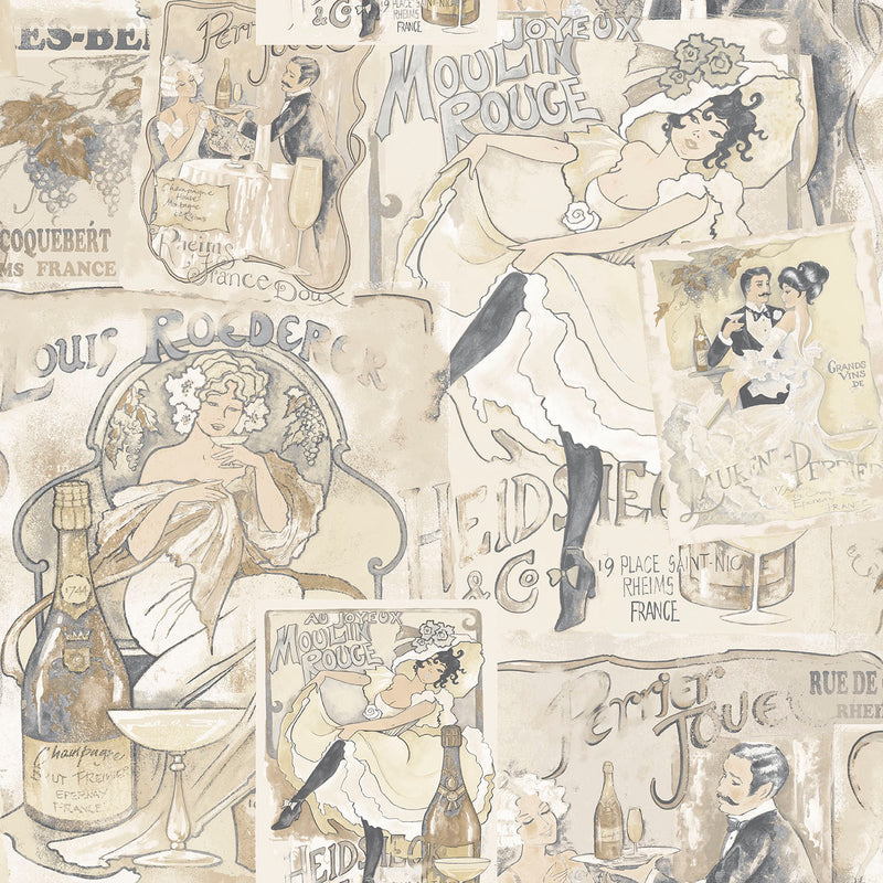 media image for Champagne Posters Beige Wallpaper from the Nostalgie Collection by Galerie Wallcoverings 25