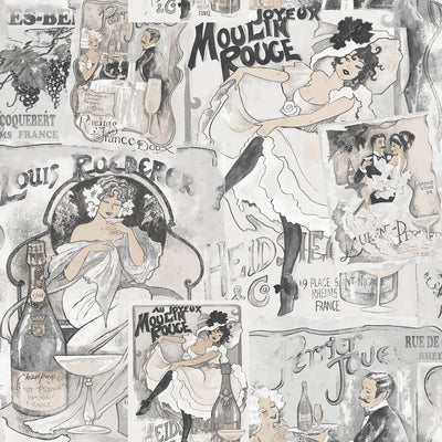 product image of Champagne Posters Silver/Grey Wallpaper from the Nostalgie Collection by Galerie Wallcoverings 529