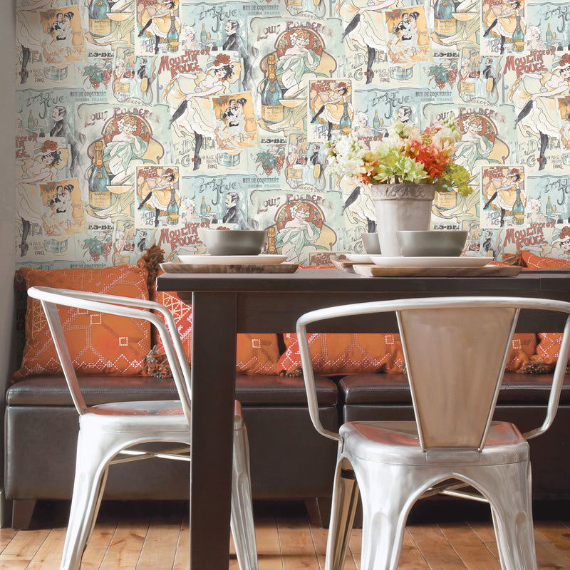 media image for Champagne Posters Green Wallpaper from the Nostalgie Collection by Galerie Wallcoverings 253