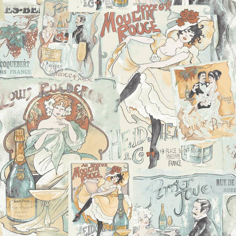 media image for Champagne Posters Green Wallpaper from the Nostalgie Collection by Galerie Wallcoverings 294