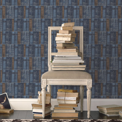 product image of Library Books Blue Wallpaper from the Nostalgie Collection by Galerie Wallcoverings 560