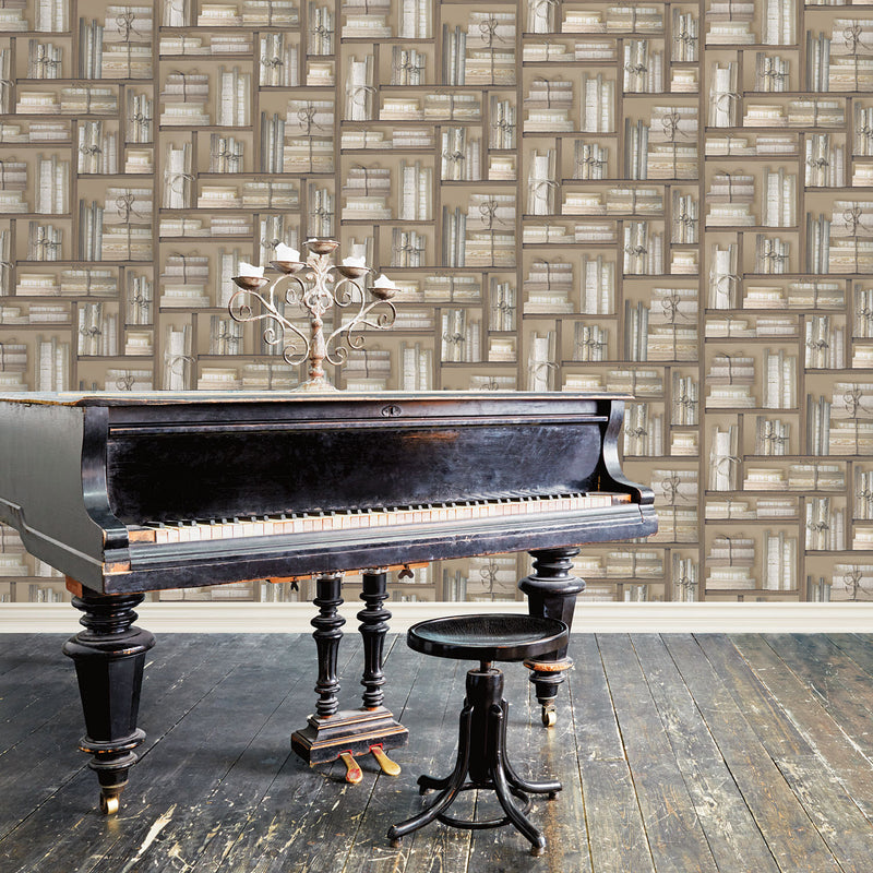 media image for Natural Books Brown Wallpaper from the Nostalgie Collection by Galerie Wallcoverings 249