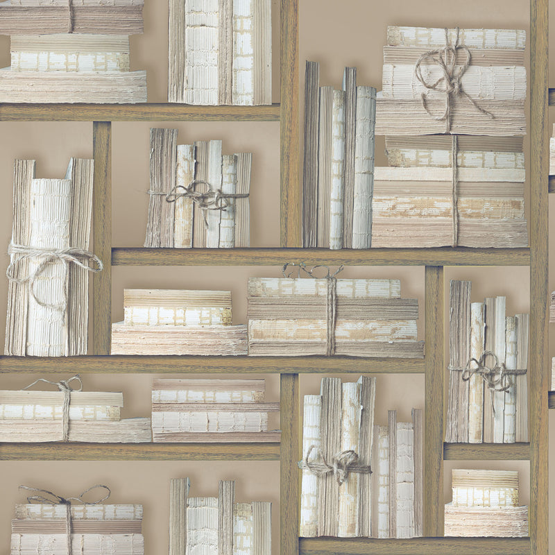 media image for Natural Books Brown Wallpaper from the Nostalgie Collection by Galerie Wallcoverings 289