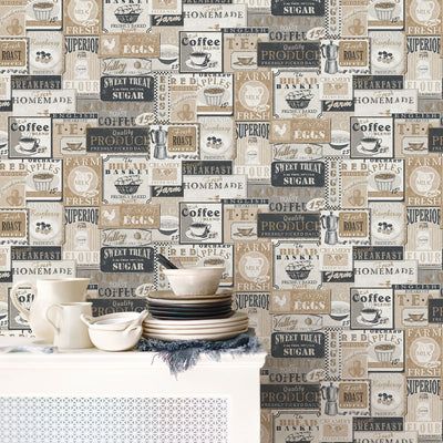 product image for Enamel Signs Beige Wallpaper from the Nostalgie Collection by Galerie Wallcoverings 74