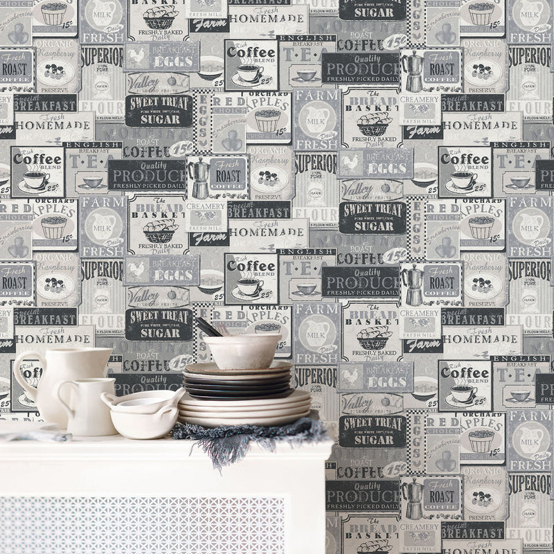 media image for Enamel Signs Silver/Grey Wallpaper from the Nostalgie Collection by Galerie Wallcoverings 253