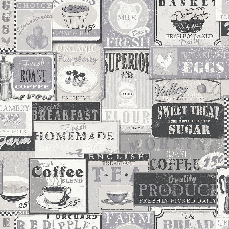 media image for Enamel Signs Silver/Grey Wallpaper from the Nostalgie Collection by Galerie Wallcoverings 221