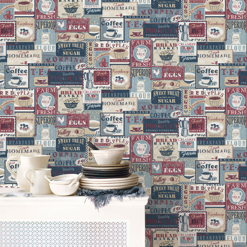 media image for Enamel Signs Blue Wallpaper from the Nostalgie Collection by Galerie Wallcoverings 27