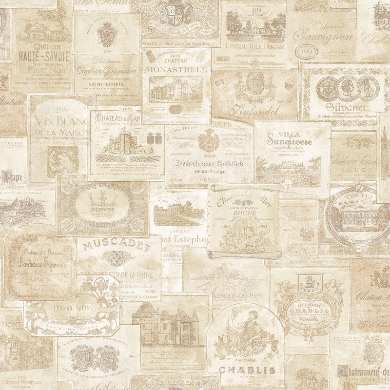 Shop Sample Wine Labels Beige Wallpaper from the Nostalgie Collection ...