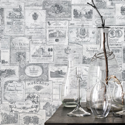 product image for Wine Labels Silver/Grey Wallpaper from the Nostalgie Collection by Galerie Wallcoverings 88