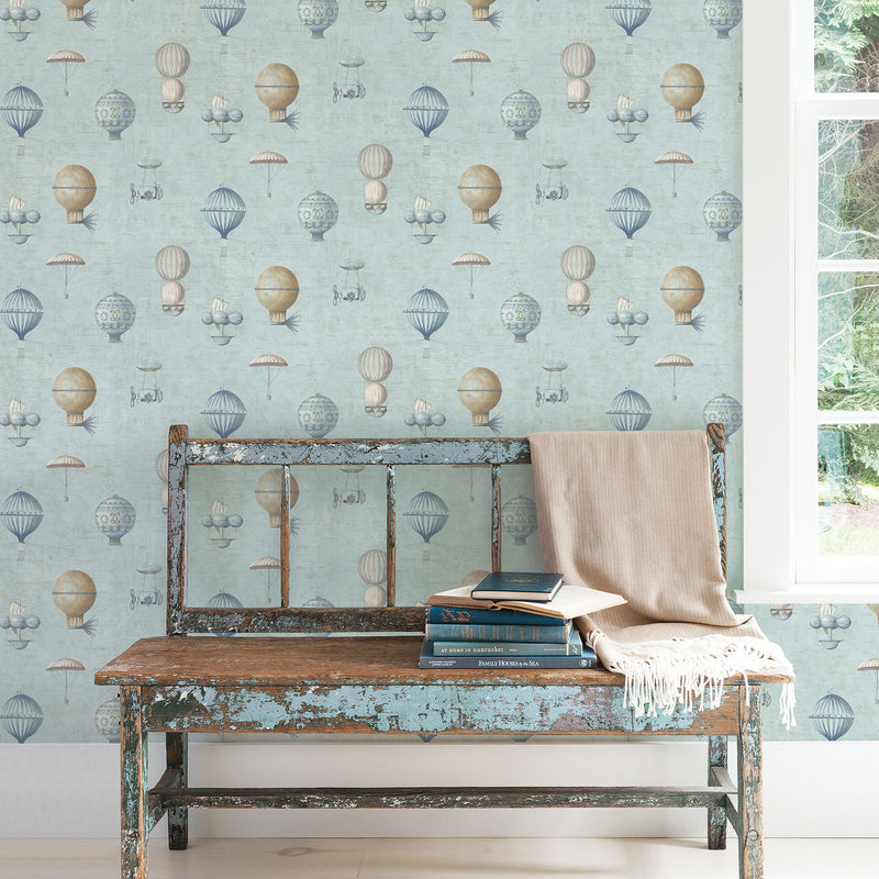 media image for Air Ships Blue Wallpaper from the Nostalgie Collection by Galerie Wallcoverings 270