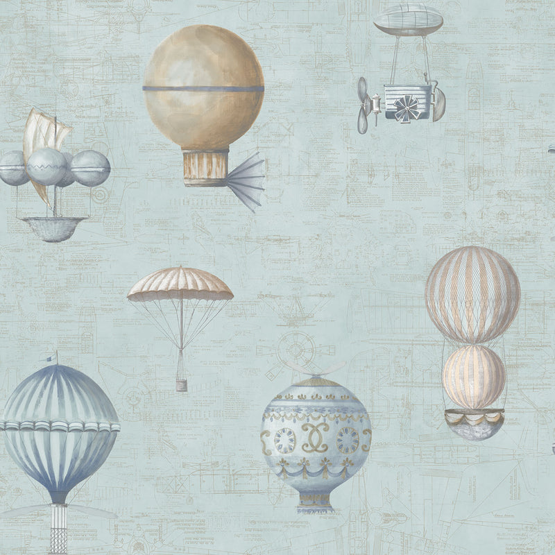 media image for Air Ships Blue Wallpaper from the Nostalgie Collection by Galerie Wallcoverings 280