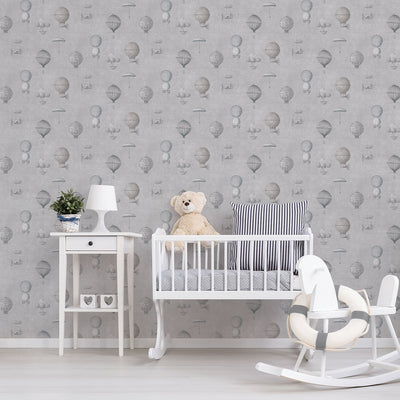 product image for Air Ships Grey/Silver Wallpaper from the Nostalgie Collection by Galerie Wallcoverings 12