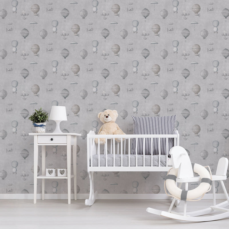 media image for Air Ships Grey/Silver Wallpaper from the Nostalgie Collection by Galerie Wallcoverings 232