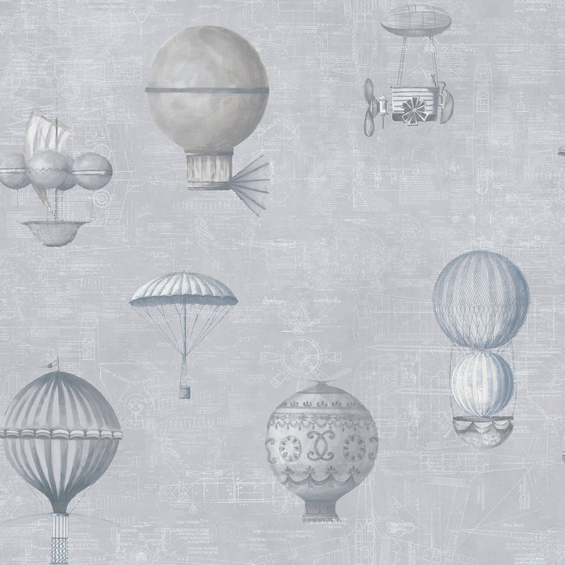 media image for Air Ships Grey/Silver Wallpaper from the Nostalgie Collection by Galerie Wallcoverings 291