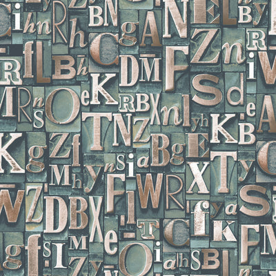 product image of Block Letters Green Wallpaper from the Nostalgie Collection by Galerie Wallcoverings 535