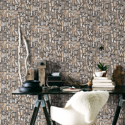 product image for Block Letters Bronze/Brown Wallpaper from the Nostalgie Collection by Galerie Wallcoverings 76