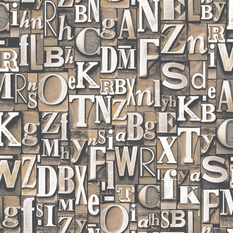 media image for Block Letters Bronze/Brown Wallpaper from the Nostalgie Collection by Galerie Wallcoverings 249