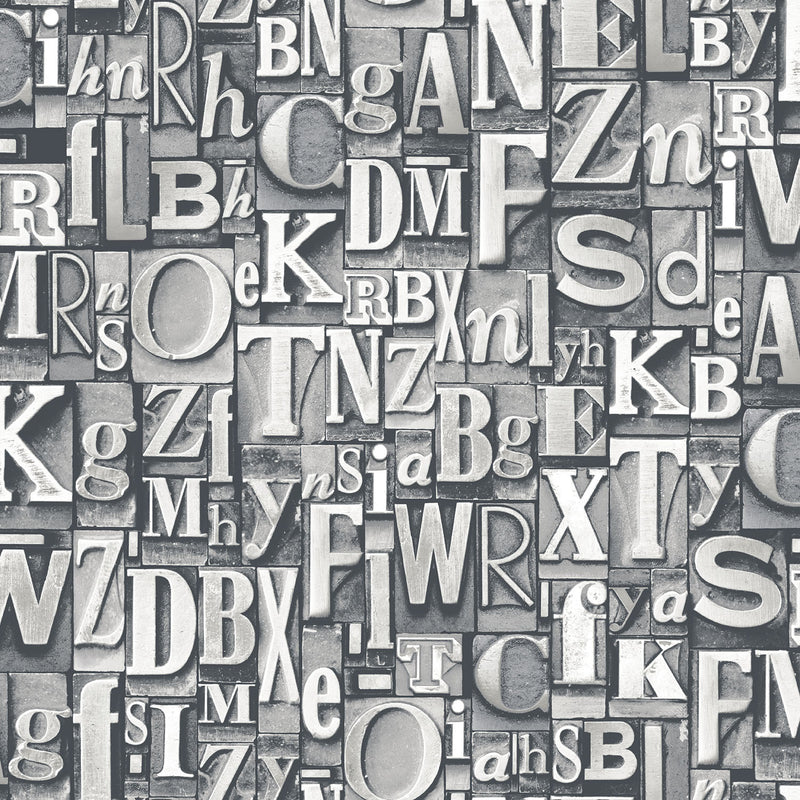 media image for Block Letters Silver/Grey Wallpaper from the Nostalgie Collection by Galerie Wallcoverings 241