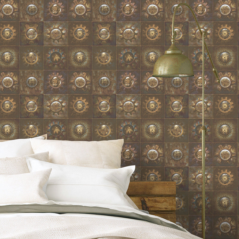 media image for Industrial Tiles Bronze/Brown Wallpaper from the Nostalgie Collection by Galerie Wallcoverings 220