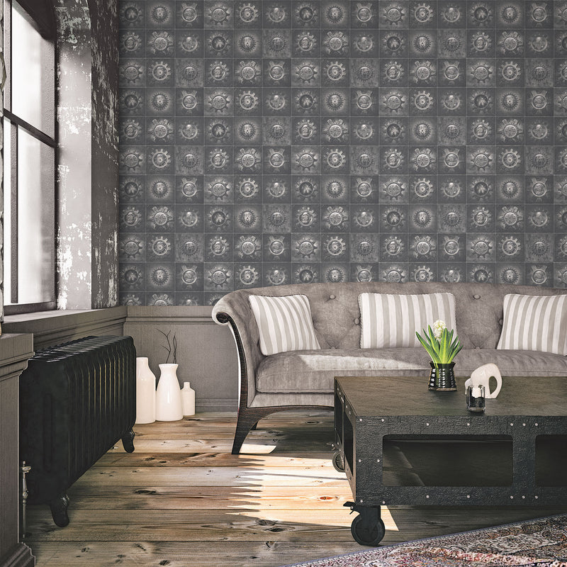 media image for Industrial Tiles Silver/Grey Wallpaper from the Nostalgie Collection by Galerie Wallcoverings 261