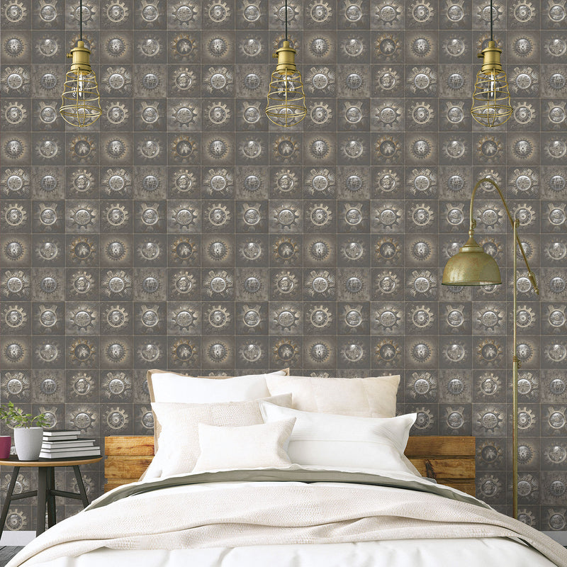 media image for Industrial Tiles Brown/Bronze Wallpaper from the Nostalgie Collection by Galerie Wallcoverings 24