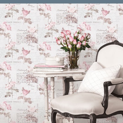 product image for Postale Rose Pink Wallpaper from the Nostalgie Collection by Galerie Wallcoverings 86