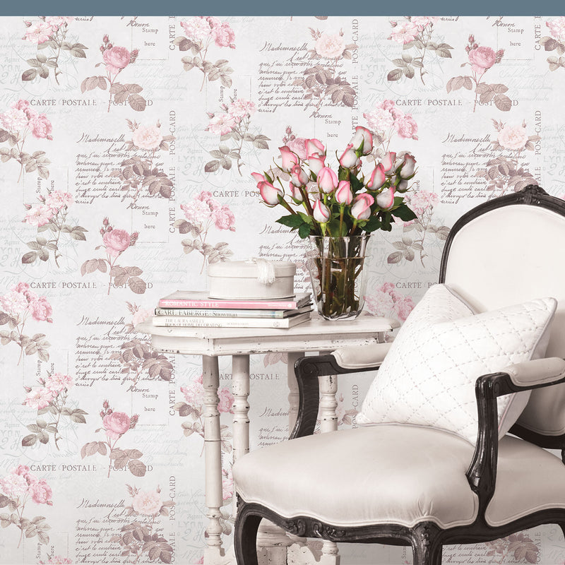 media image for Postale Rose Pink Wallpaper from the Nostalgie Collection by Galerie Wallcoverings 277