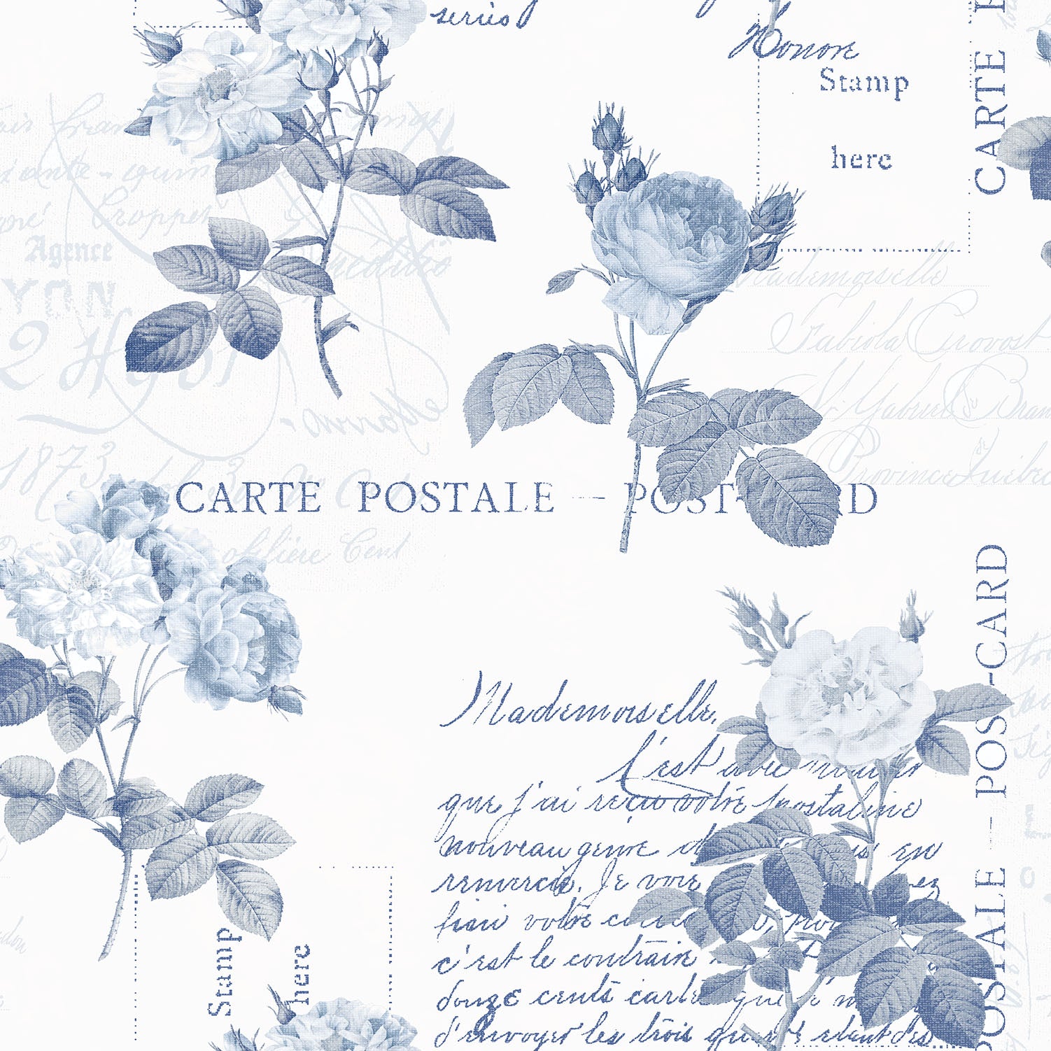 Shop Postale Rose Blue Wallpaper from the Nostalgie Collection | Burke ...