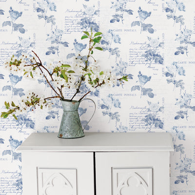 product image for Postale Rose Blue Wallpaper from the Nostalgie Collection by Galerie Wallcoverings 50