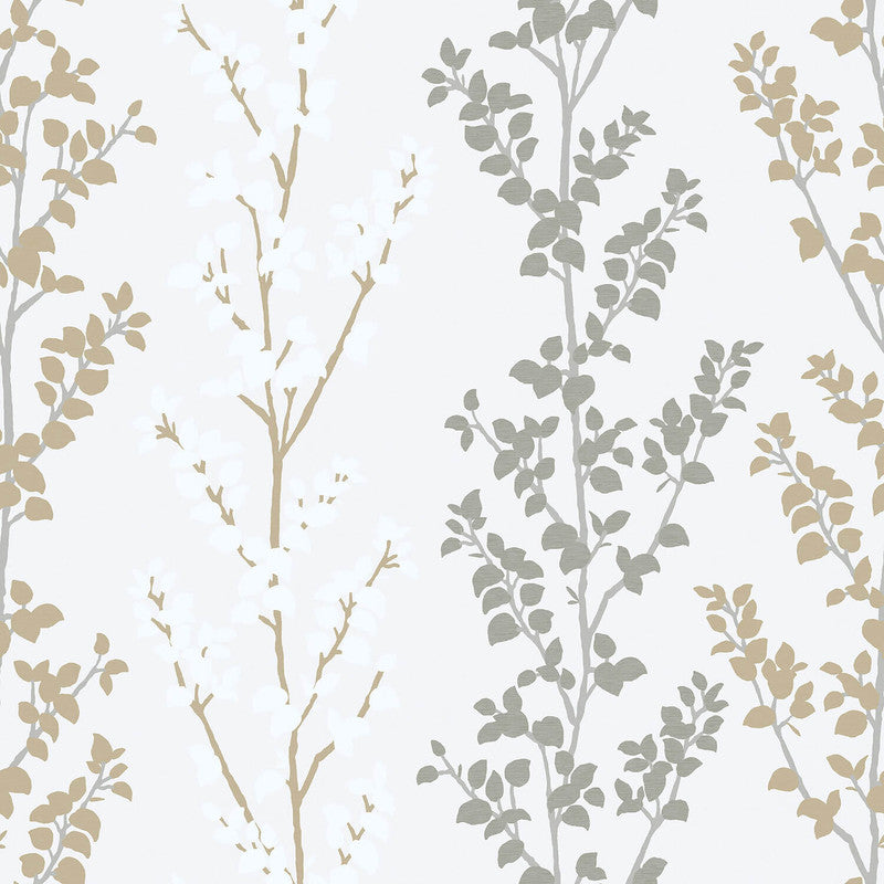 media image for Sample Nordic Elements Floral Wallpaper in Silver 220