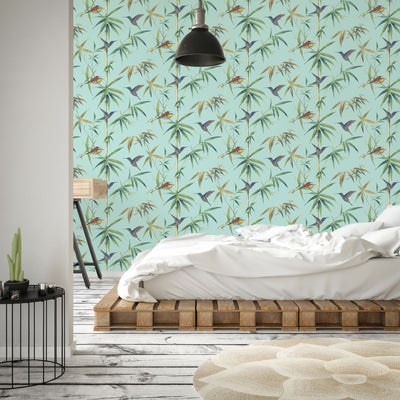 product image for Hummingbirds Turquoise Wallpaper from the Global Fusion Collection by Galerie Wallcoverings 45