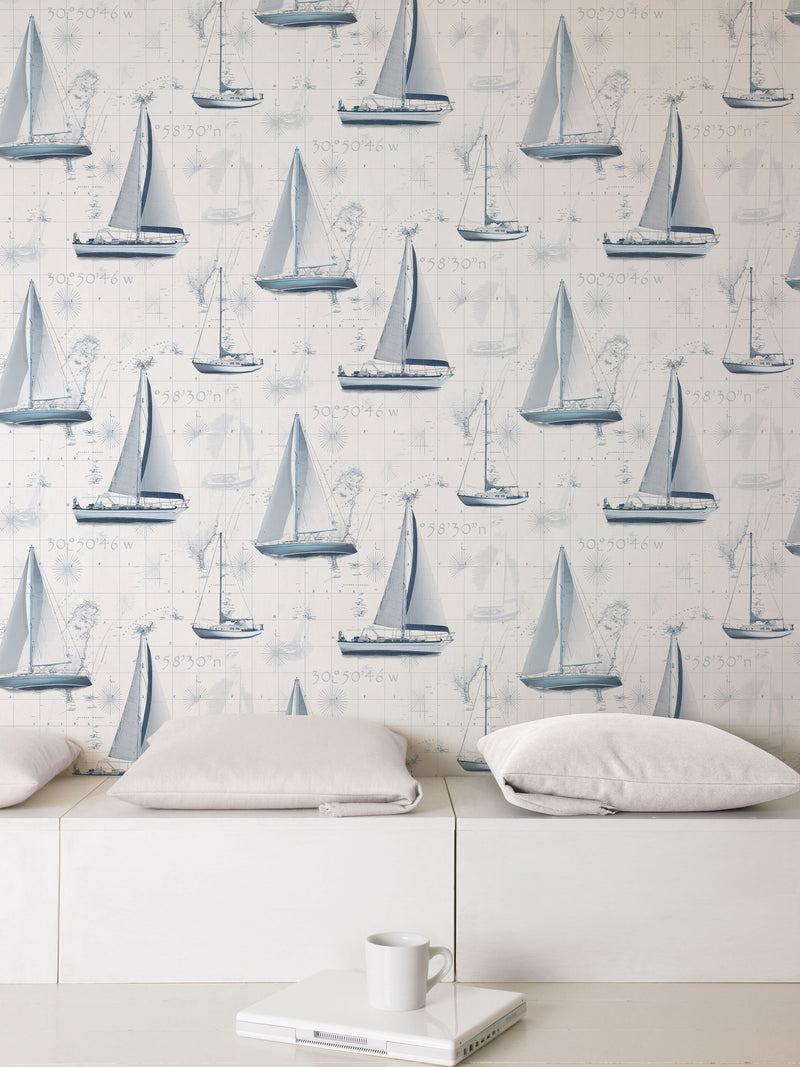 media image for Sail Away Blue Wallpaper from the Global Fusion Collection by Galerie Wallcoverings 258