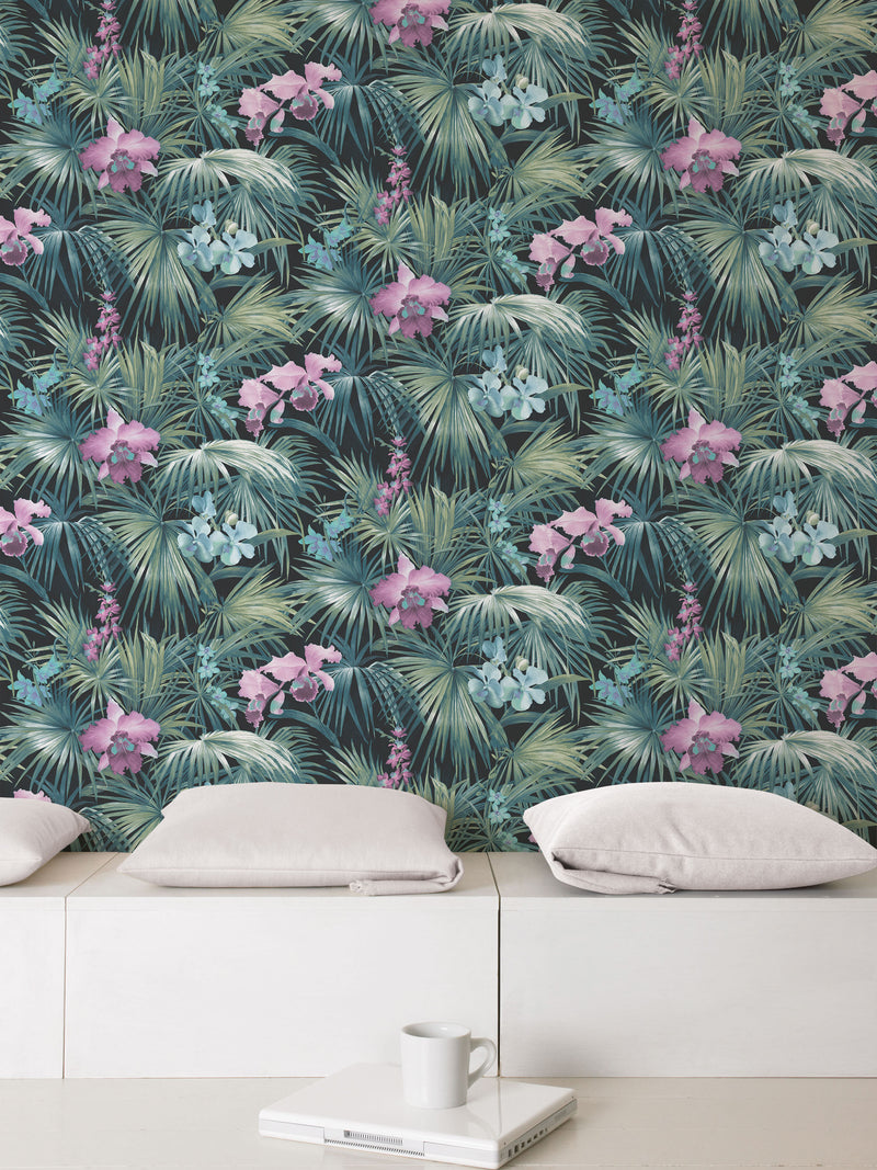 media image for Tropical Florals Turquoise Wallpaper from the Global Fusion Collection by Galerie Wallcoverings 259