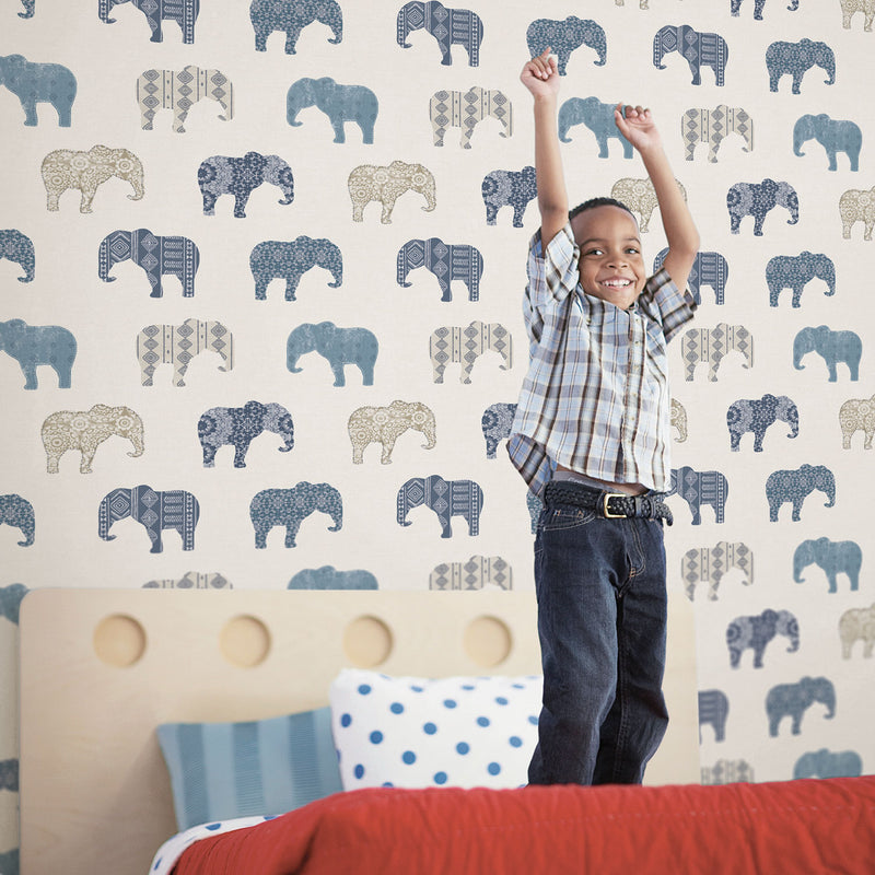 media image for Elephant Blue Wallpaper from the Just 4 Kids 2 Collection by Galerie Wallcoverings 223