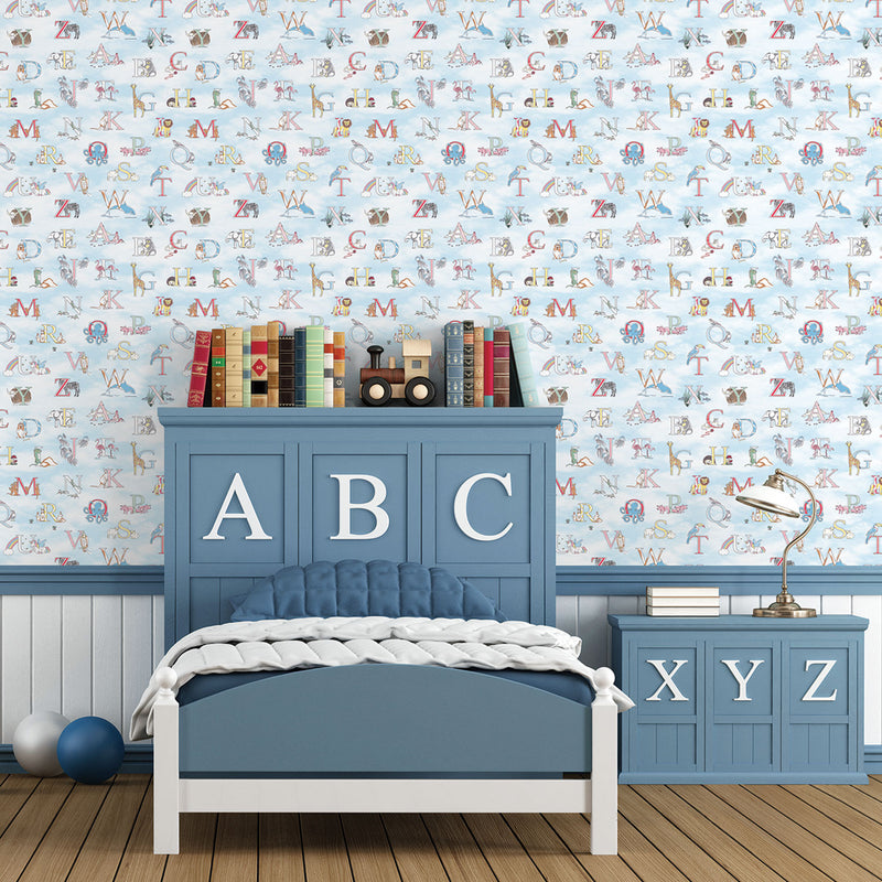 media image for Fun Alphabet Blue Wallpaper from the Just 4 Kids 2 Collection by Galerie Wallcoverings 271