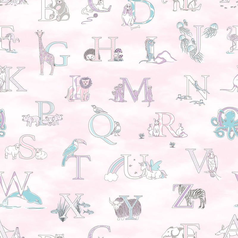 media image for sample fun alphabet pink wallpaper from the just 4 kids 2 collection by galerie wallcoverings 1 248