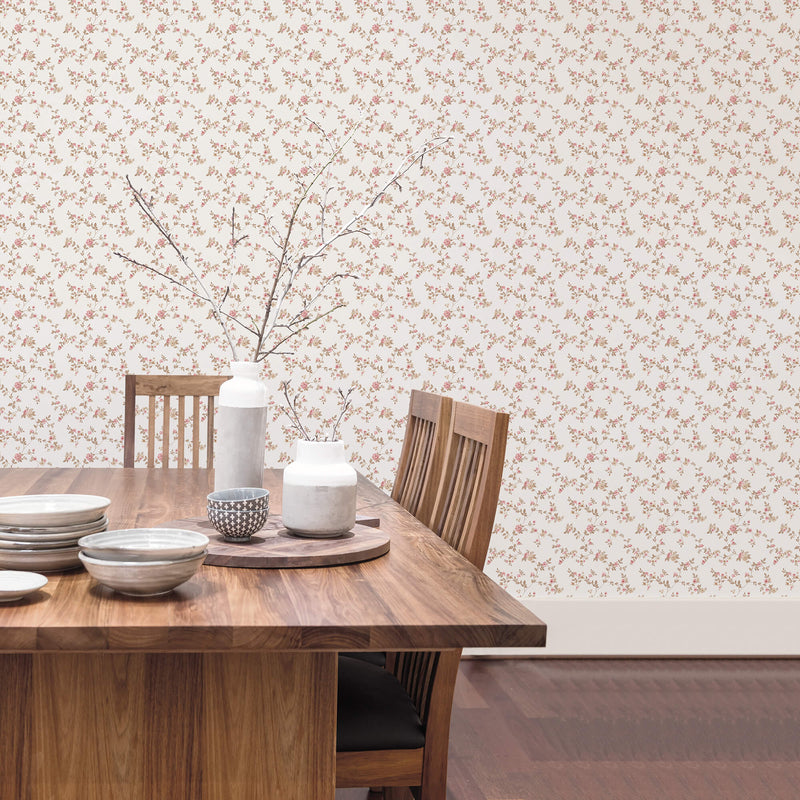 media image for Delicate Floral Cranberry/Tan Wallpaper from the Small Prints Collection by Galerie Wallcoverings 288