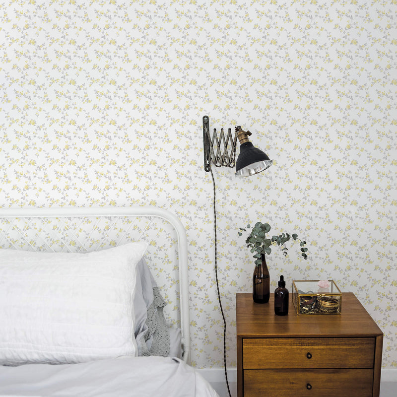 media image for Delicate Floral Yellow/Grey Wallpaper from the Small Prints Collection by Galerie Wallcoverings 215