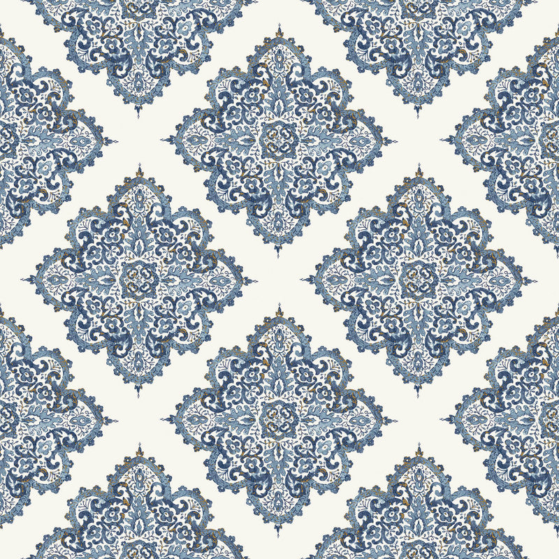 media image for Nordic Elements Motif Wallpaper in Blue 267