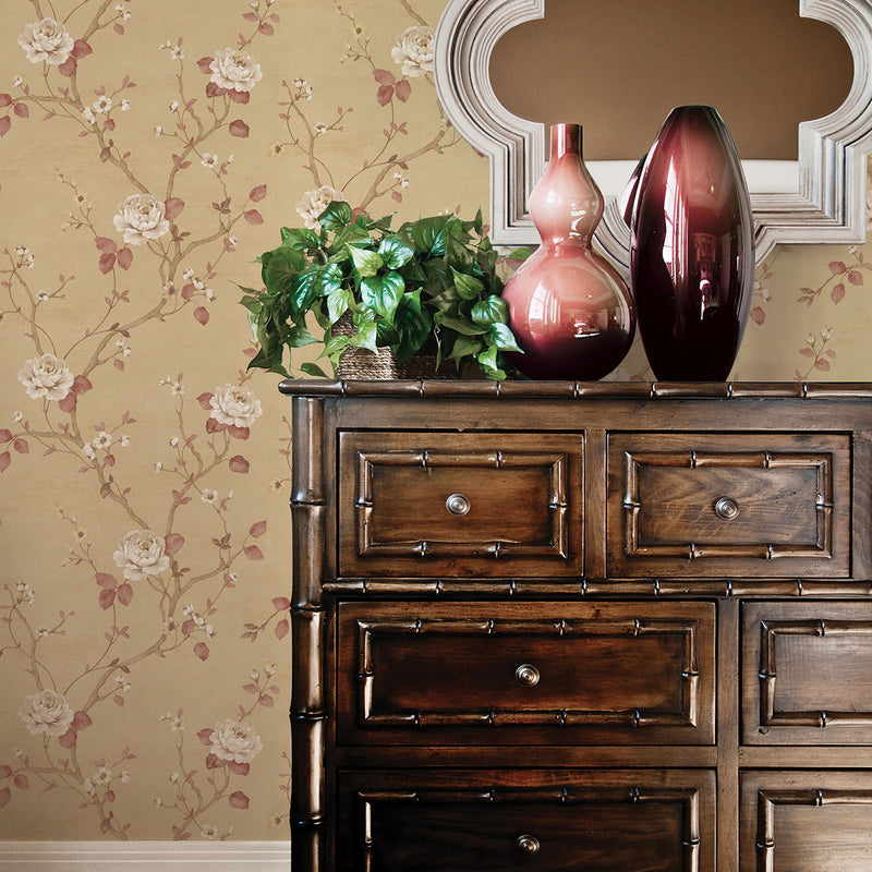 media image for Large Floral Tan/Red Wallpaper from the Palazzo Collection by Galerie Wallcoverings 215